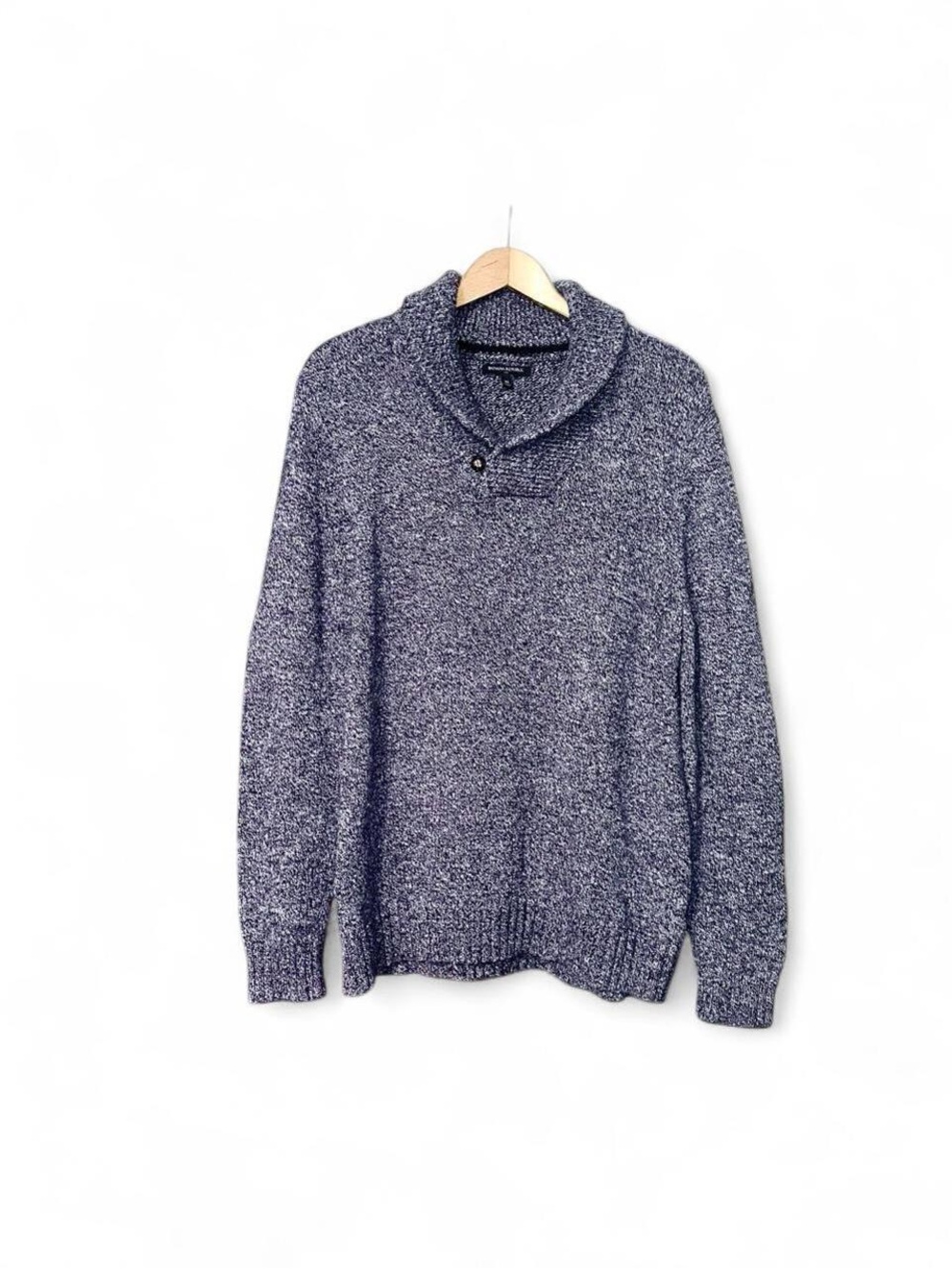 Banana Republic Shawl Collar Sweater Navy Blue Grey Ticked Heather Men’s XL